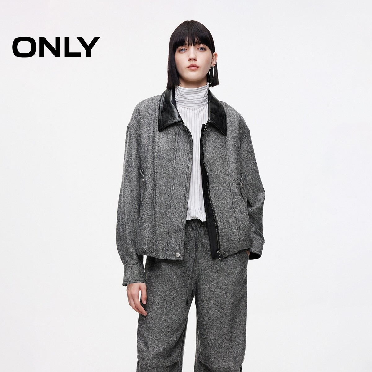 ONLY翻领拼接宽松夹克外套