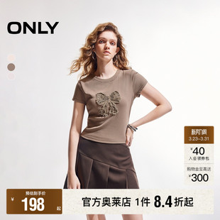 ONLY奥莱 正肩短袖 春夏新款 甜美蝴蝶结修身 T恤女 时尚