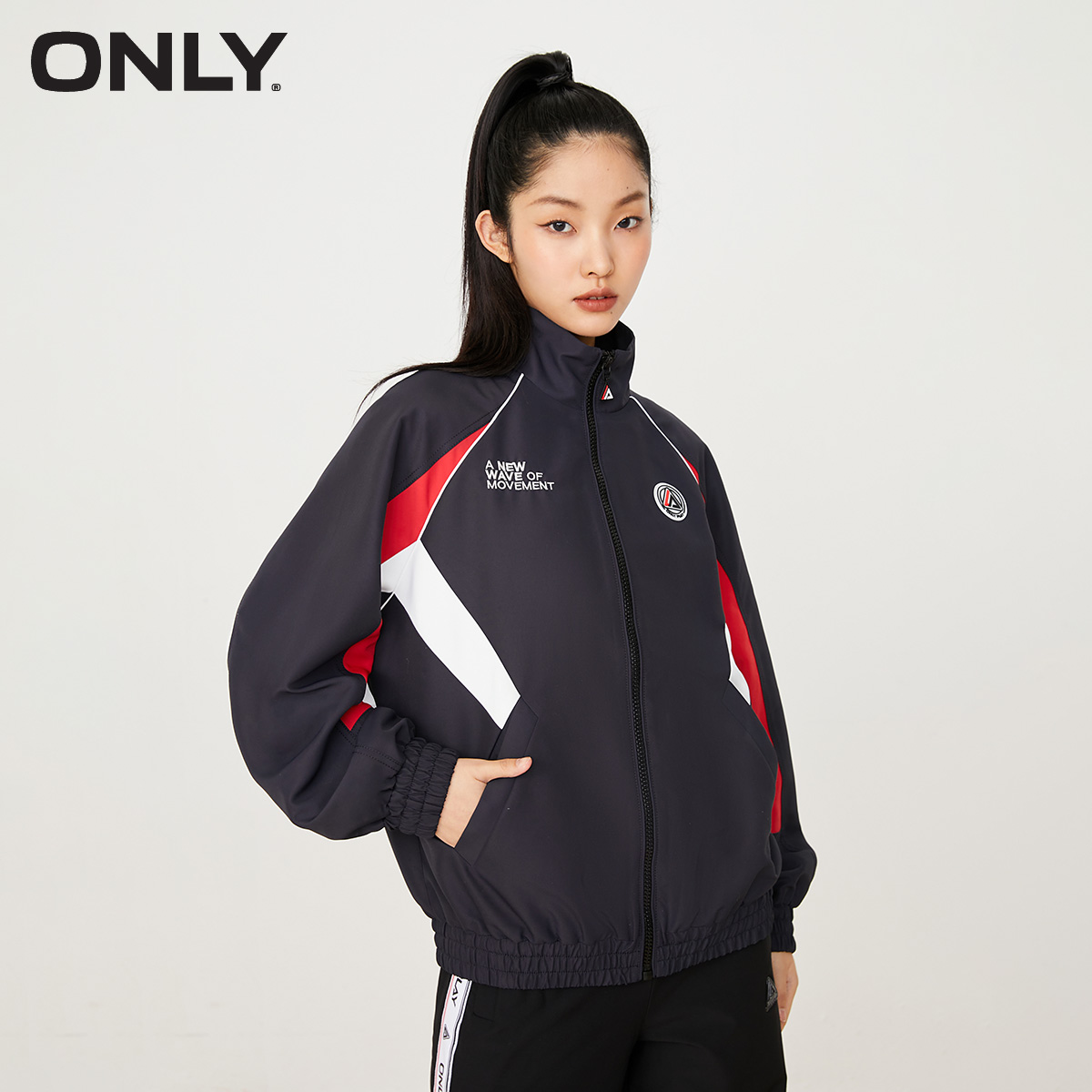 ONLY休闲复古拼色立领外套