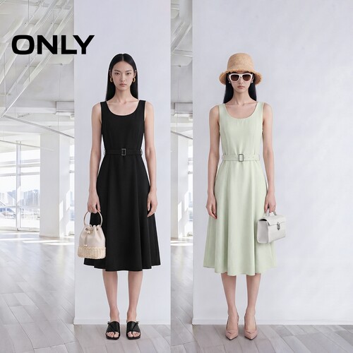 ONLY纯色A字中长款连衣裙