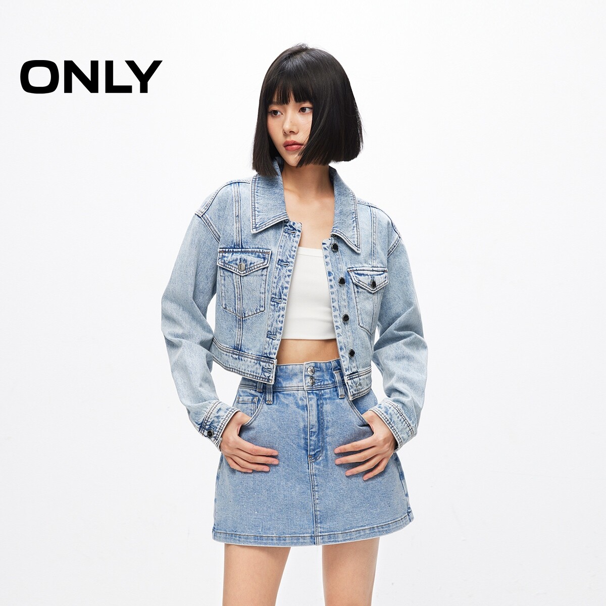 【ONLY奥莱】春季新款时尚休闲百搭做旧水洗短款牛仔外套女