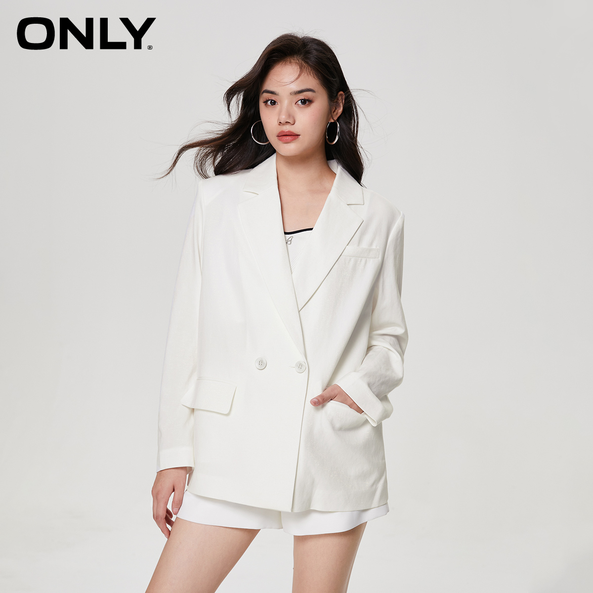 ONLY纯色直筒宽松西装外套