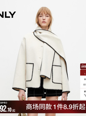 ONLY2025冬季新款通勤风撞色含绵羊毛双面呢毛呢大衣女|12536T011
