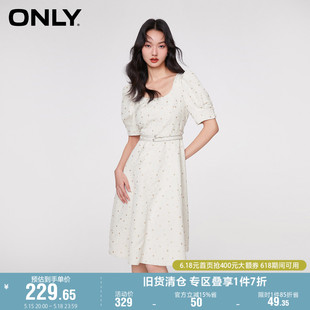 A字方领中长款 ONLY奥莱夏季 泡泡袖 时尚 连衣裙 新款