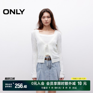 套装 纯色V领长袖 系带开衫 女 针织衫 新款 ONLY2025夏季 甜美风薄款