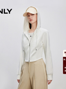 【ONLY奥莱】春款舒适显瘦结构线剪裁修身连帽插肩短款长袖卫衣女