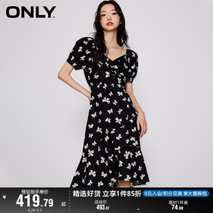 方领灯笼袖 蝴蝶结中长款 新款 ONLY奥莱夏季 连衣裙女