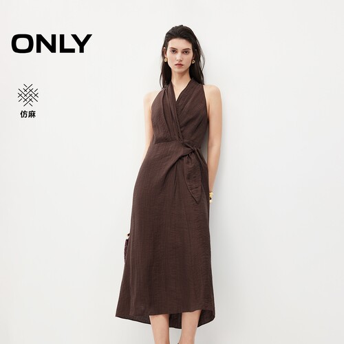 ONLY腰部系带V领长裙连衣裙