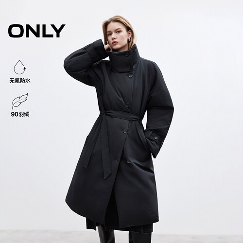 ONLY90白鸭绒收腰腰带长款羽绒服