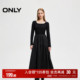 秋冬通勤方领长袖 ONLY奥莱 针织拼接长裙连衣裙女