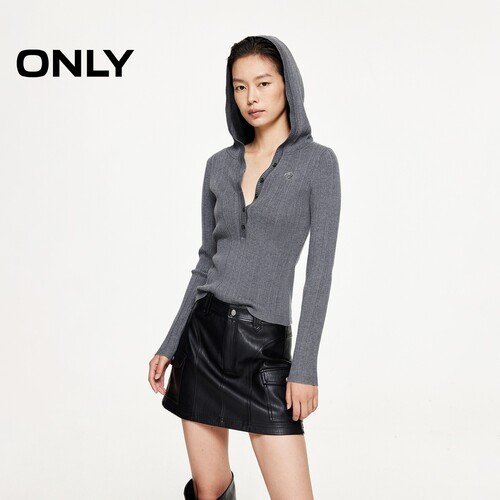 ONLY半开襟连帽长袖针织衫