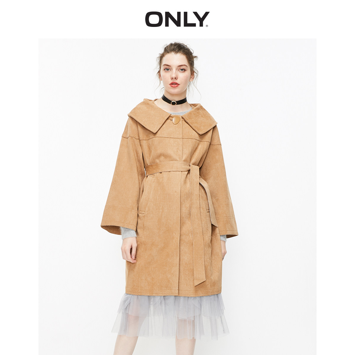 ONLY奥莱清仓秋季新款娃娃领收腰中长款风衣外套女|119336537