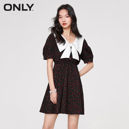印花翻领收腰短款连衣裙ONLY
