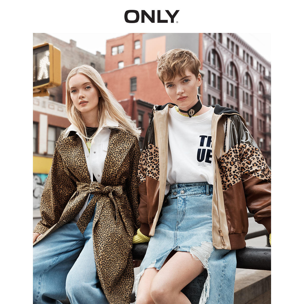 ONLY奥莱清仓秋季新款潮流宽松亮面豹纹拼接短款外套女|119336528