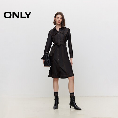 ONLY撞色明线翻领衬衫裙连衣裙