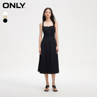 【ONLY奥莱】秋冬通勤V领高腰简约中长款吊带连衣裙女