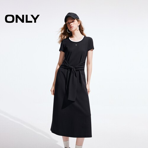 ONLY拼接U领假两件长裙连衣裙