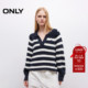 ONLY奥莱 针织衫 春季 饰边海军风大翻领条纹插肩袖 女 衣摆绳带装