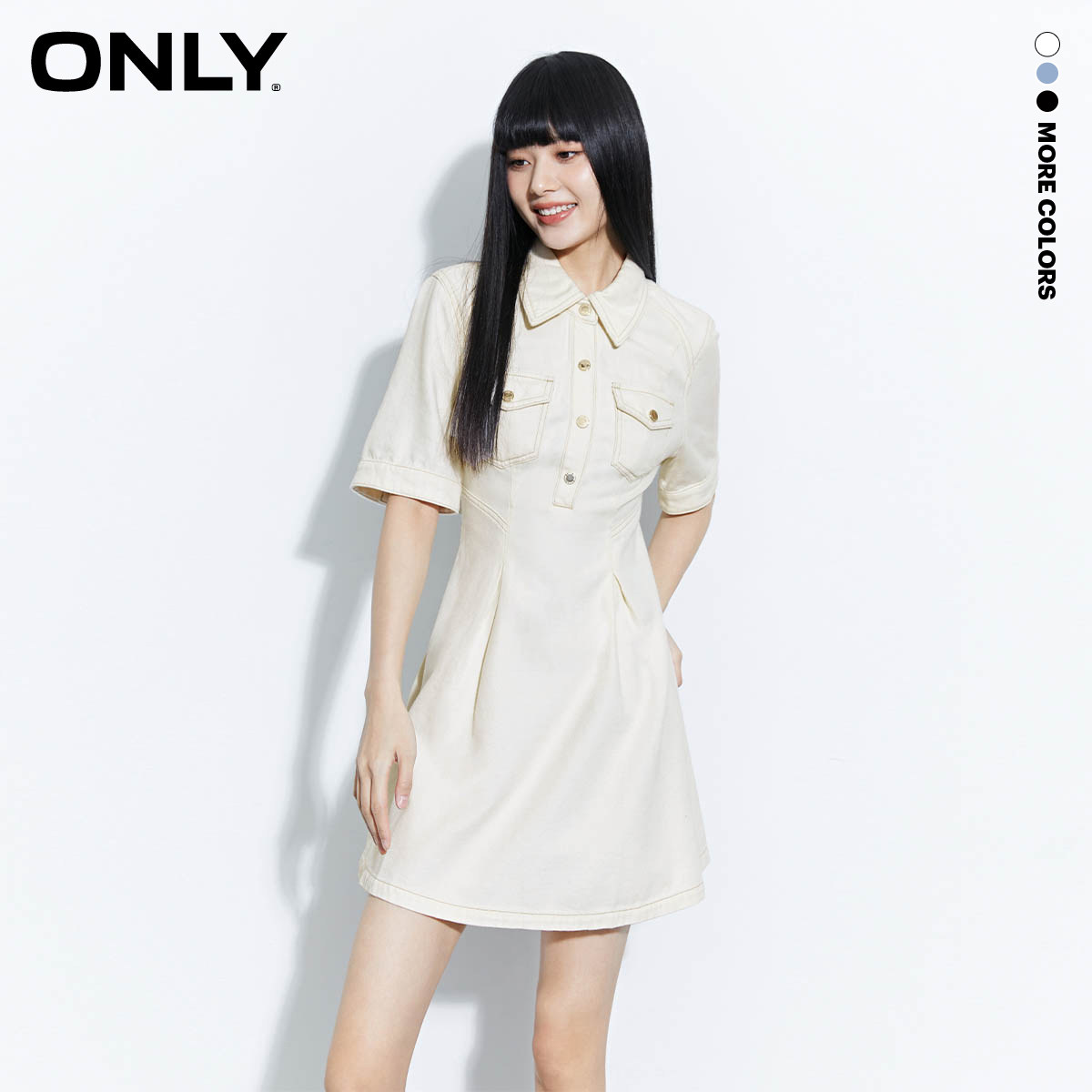 ONLY法式翻领短款牛仔连衣裙