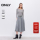 ONLY2025冬季 新款 异材针织拼接纵向螺纹收腰针织牛仔连衣裙女