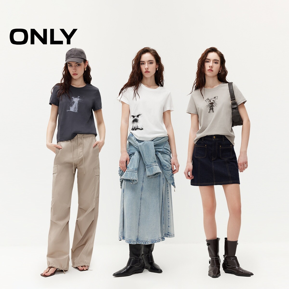 ONLY圆领潦草小狗印花T恤上衣图片