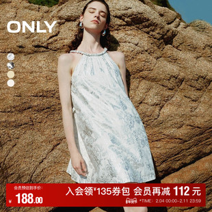 【ONLY奥莱】夏季时尚潮流短款挂脖系带收腰连衣裙女