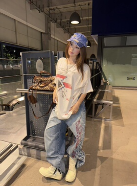 PALYHOLLYWOOD CRAVINGS复古圆领做旧短袖T恤涂鸦破坏Vibe风上衣