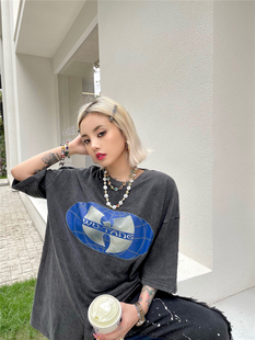 wu-tang vintage tee摇滚复古做旧短袖高街男女款美式休闲纯棉T恤