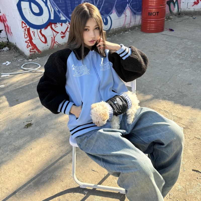 BrokenMoon珍珠刺绣棒球服外套
