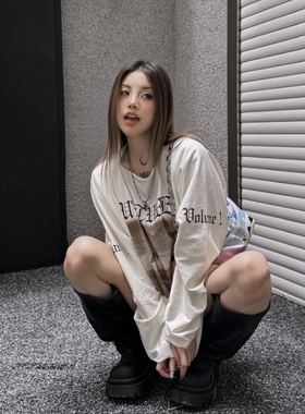 KANYE Vultures专辑周边限定字母印花高街美式休闲复古长袖T恤Tee