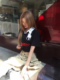 休闲T恤马丁同款 美式 Tee 短袖 Mowalola魔娃洛啦天使战马刺绣Polo衫