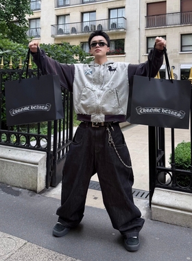 GRAILZ PROJECT GR美式水洗做旧破坏刺绣战马拉链连帽衫卫衣外套