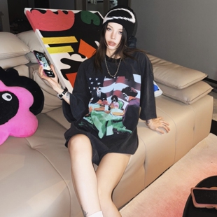 复古水洗做旧重磅短袖 KISS摇滚乐队美式 宽松休闲T恤 TEE VINTAGE