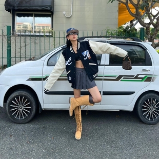 Broken 秋冬刺绣花英雄所见略同文字棒球服夹克潮牌外套 Moon美式