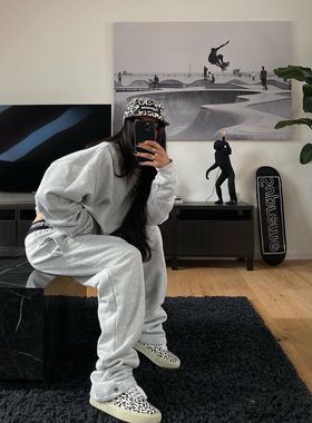 Askyurself复古刺绣字母灰色卫衣FOG高街美式休闲宽松情侣装外套