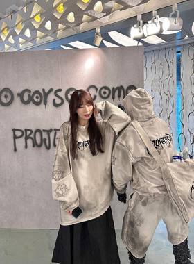 Grailz Project GR水洗做旧破坏长袖T恤高街美式休闲喷墨脏染卫衣