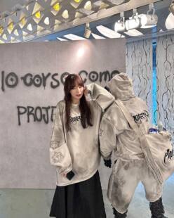 Grailz Project GR水洗做旧破坏长袖T恤高街美式休闲喷墨脏染卫衣