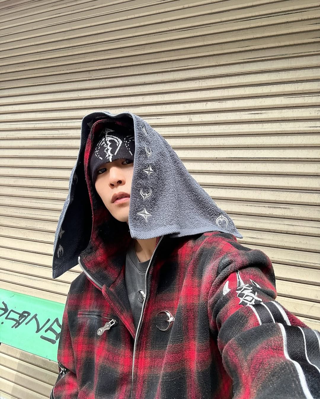 ThugClub格子长袖连帽衬衫外套