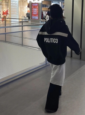 Grailz project gr小众潮牌蒙面摇粒绒反光条纹拼接拉链夹克外套