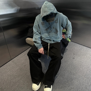 休闲卫衣 高街VIBE风美式 ERD忧郁 富二代重磅破坏水洗做旧连帽衫