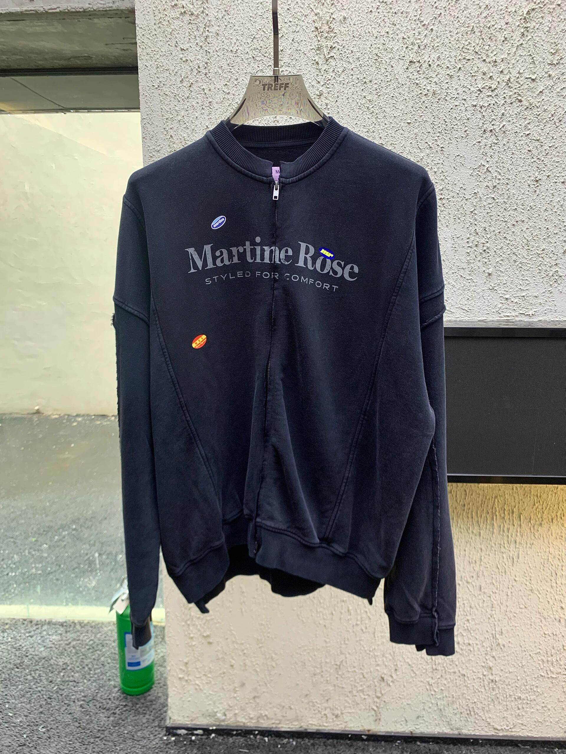 Martine Rose水洗做旧标语Logo涂鸦贴纸印花不规则拉链卫衣外套