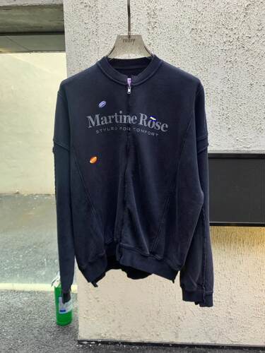 Marti*e Rose水洗做旧标语Logo涂鸦贴纸印花不规则拉链卫衣外套
