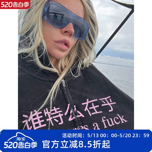 Praying水洗做旧拉链连帽衫外套