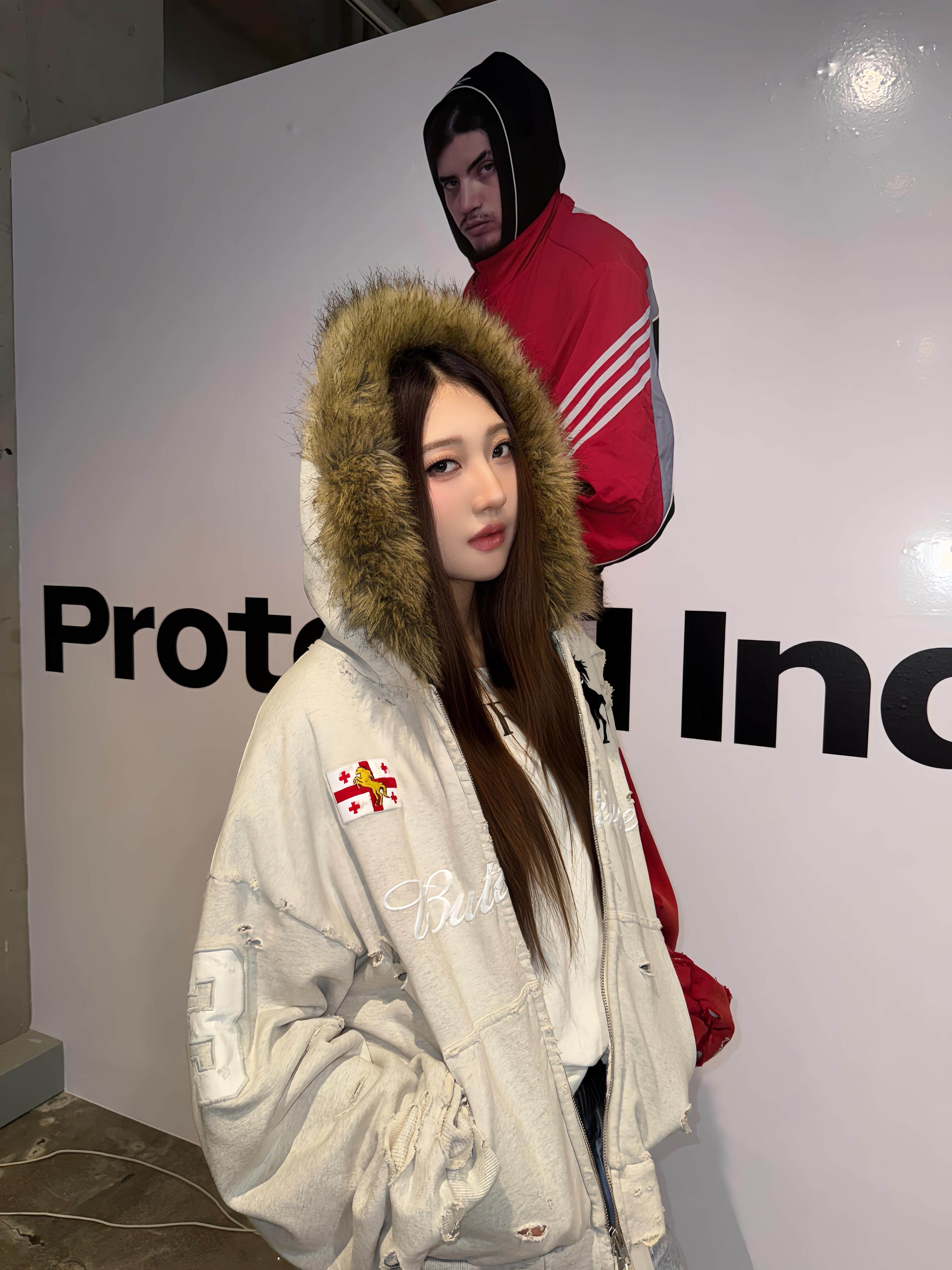 Protocol index毛领拼接撞色战马拉链连帽衫卫衣美式休