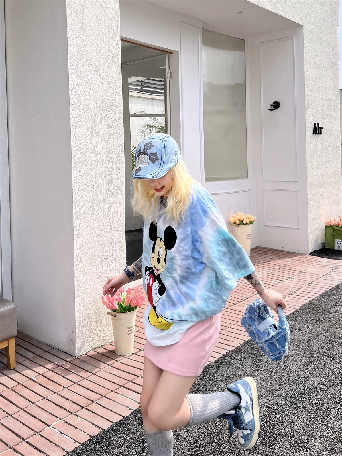 Mickey米奇卡通动漫扎染水洗做旧短袖美式夏季休闲男女潮牌T恤Tee-封面