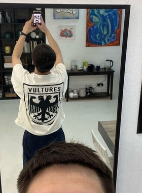 KANYE侃爷同款Vultures秃鹰周边美式夏季坎肩短袖宽松休闲潮牌T恤