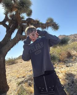 T恤 复古做旧华夫格长袖 Telfar马丁Martin同款 水洗做旧vintage美式