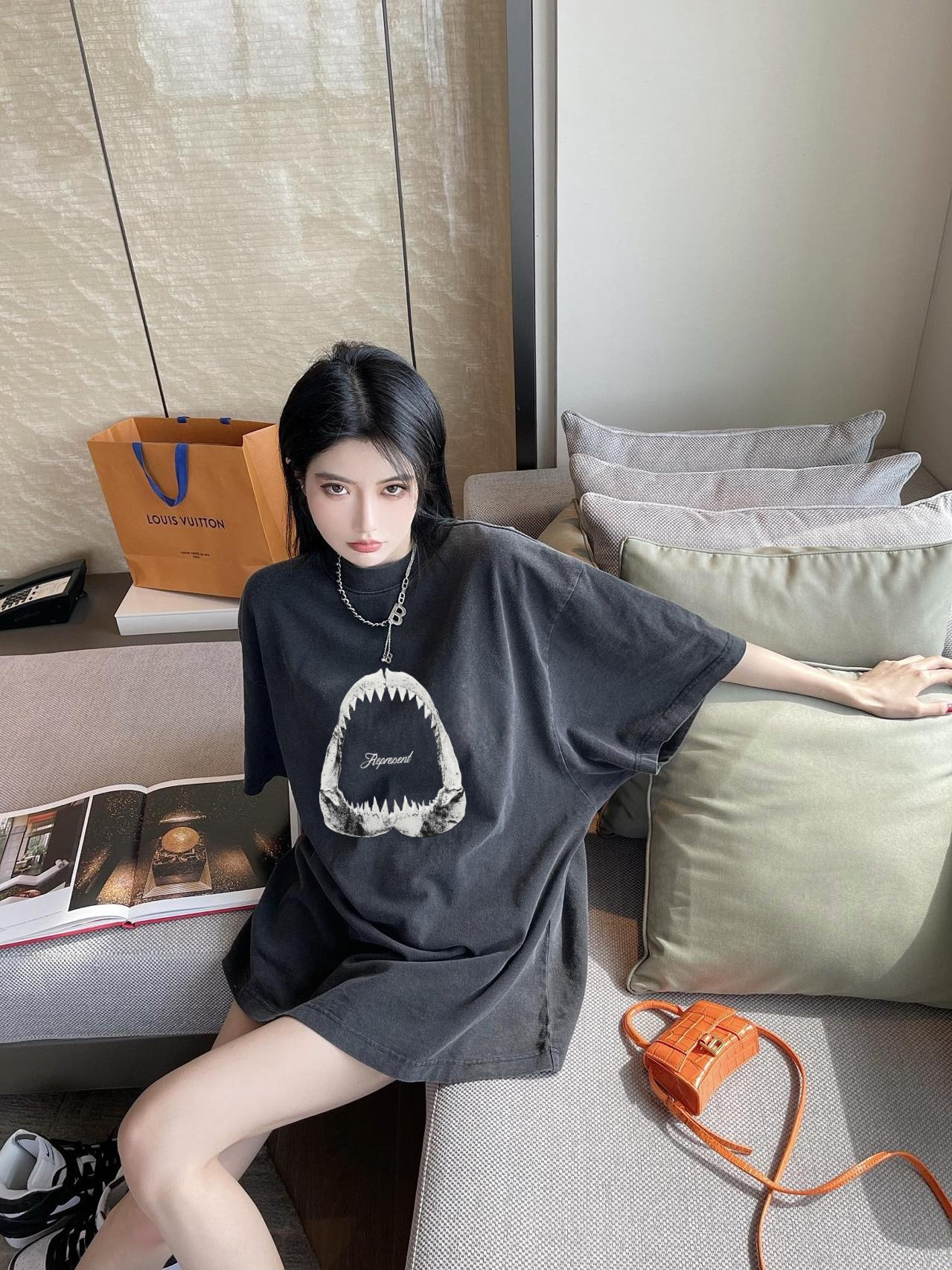 Represent美式复古做旧鲨鱼短袖