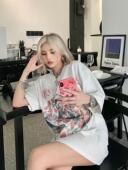 Gunsn Rose枪花乐队短袖 水洗复古做旧玫瑰印花vtg高街宽松休闲T恤