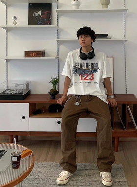 Fear of God联名RRR123波浪字母印花夏季美式休闲短袖高街宽松T恤